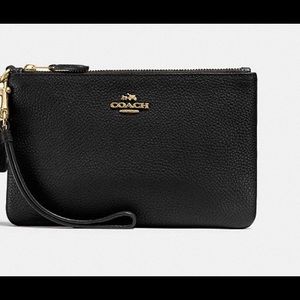NWT Black Coach Wristlet gold zip coach emblem